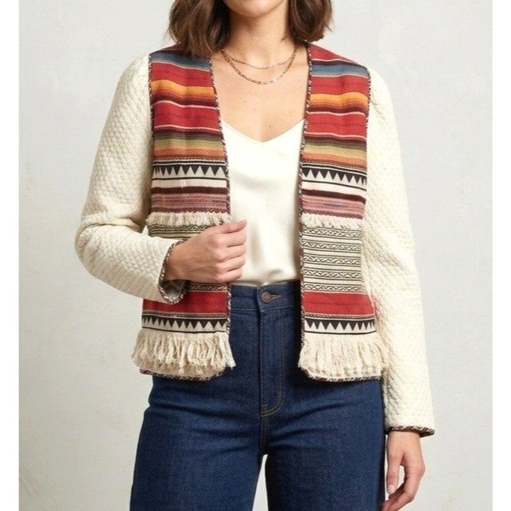 Alix of Bohemia Quilted Fringe Southwestern Boho Jacket Coat L